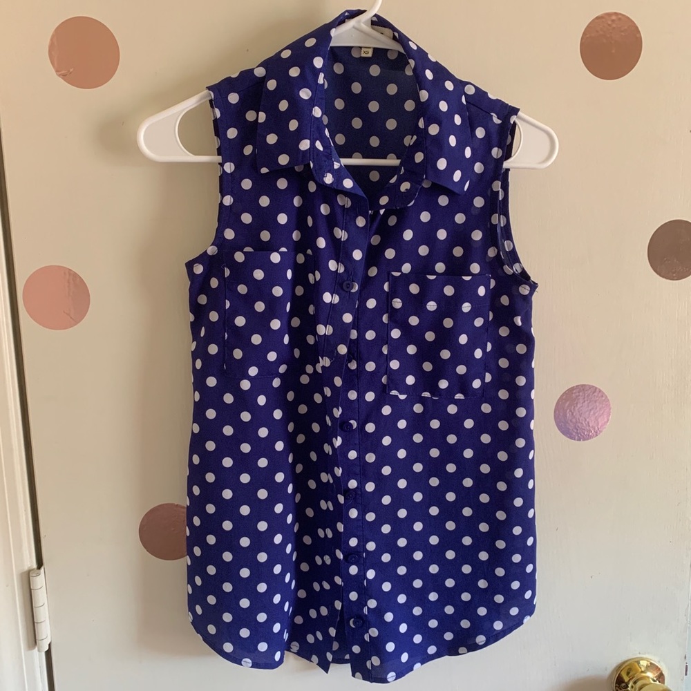 Blue and white Polka dot Blouse